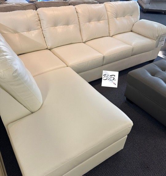 Donlen White Leather Sectional Sofa Couch With Chaise| Brand New Living Room Set|