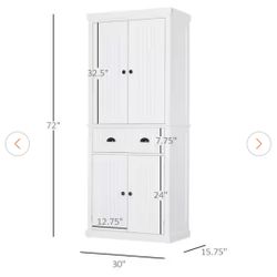 White Freestanding Kitchen Cabinet Pantry with 3-Adjustable Shelves