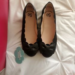 So Girls Black Satin And Metaluc Bow Dress Shoes