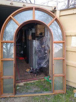 Glass Arched Entry Way Round Top Mahogany Door