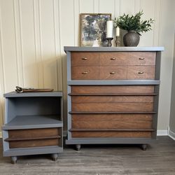 Tall Boy 5 Drawer Dresser And Nightstand, Refinished 