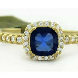 Blue & White Sapphire 1.46 CT’s Cocktail Ring 925 Size :8