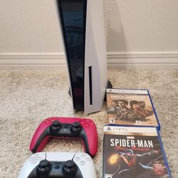 PS5 Console With Controllers & 2 Games