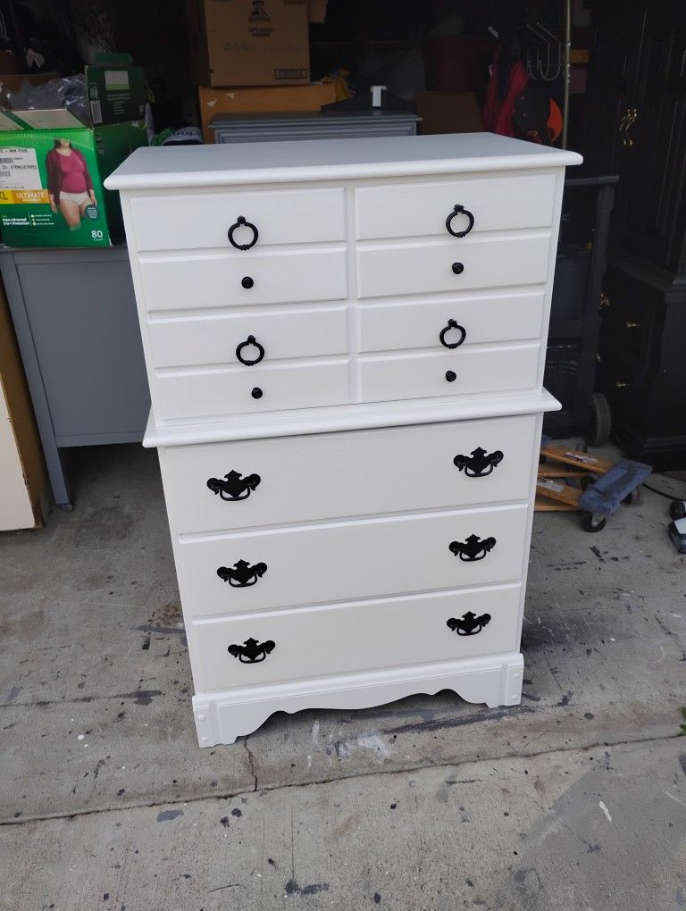 White 6 Drawer Tallboy Solid Wood