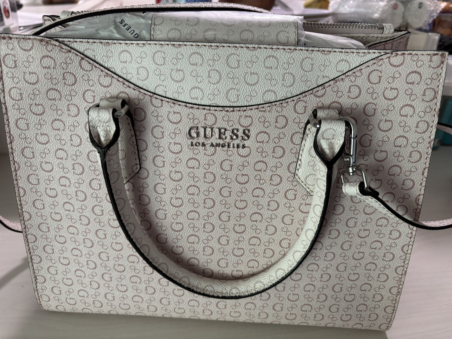 NWT Guess Tan Satchel Bag with Structured Design