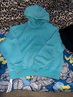 Purple brand hoodie, cyan color, size M