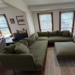 Joybird Lewis Corner Sectional With Ottoman - Olive Green