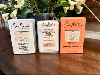 Shea Moisture bar soaps: 100% Virgin Coconut Oil Daily Hydration; 100% Virgin Coconut Oil Shea Butter Soap with Coconut Milk & Acacia Senegal, OR Coco