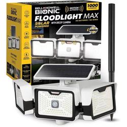 Bell + Howell Floodlight MAX - Solar Lights Outdoor Waterproof, 1000 Lumens Triple Head Motion Detector Sensor Outdoor Lights with Built-in Decoy Came