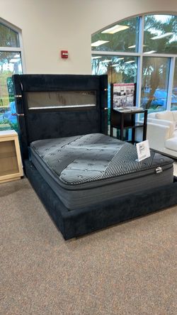 Black Upholstered fireplace Bed Frame with Headboard- shop now pay later