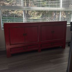 Solid Wood Red TV Console – 60.5” Storage Cabinet