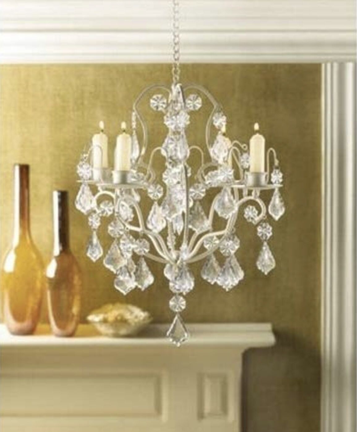 White and clear chandelier with hanging loop for ceiling