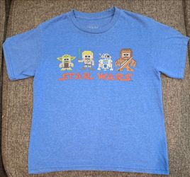 Boys Star Wars Pixel Character Graphic Tee – Blue Short Sleeve Shirt