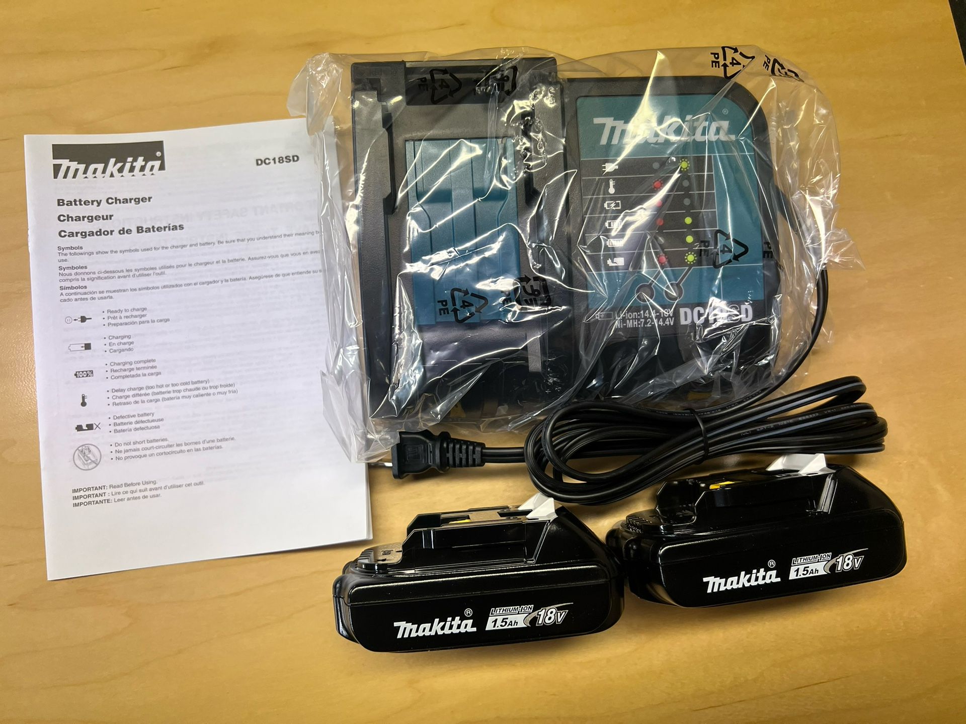 Makita 18V Charger & Batteries 1.5ah