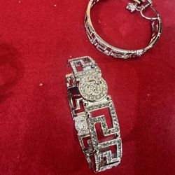 Versace Key Hoop Earrings  W/ Stones