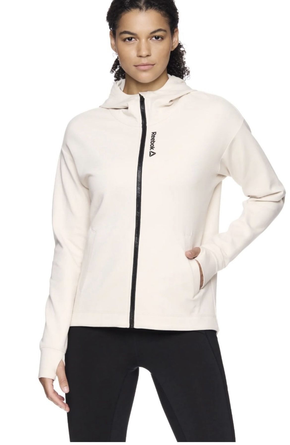 Reebok beige Women's Spirit Zip Up Jacket with Pockets size Medium. (AN)