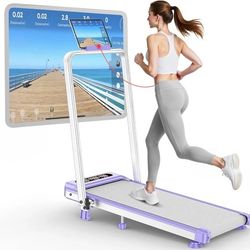 Foldable Treadmill with 9% Incline, Upgrade 3.5HP Low Noise Walking Pad Treadmill with Handle Bar, Trisomy 4 in 1 Portable Under Desk Treadmills