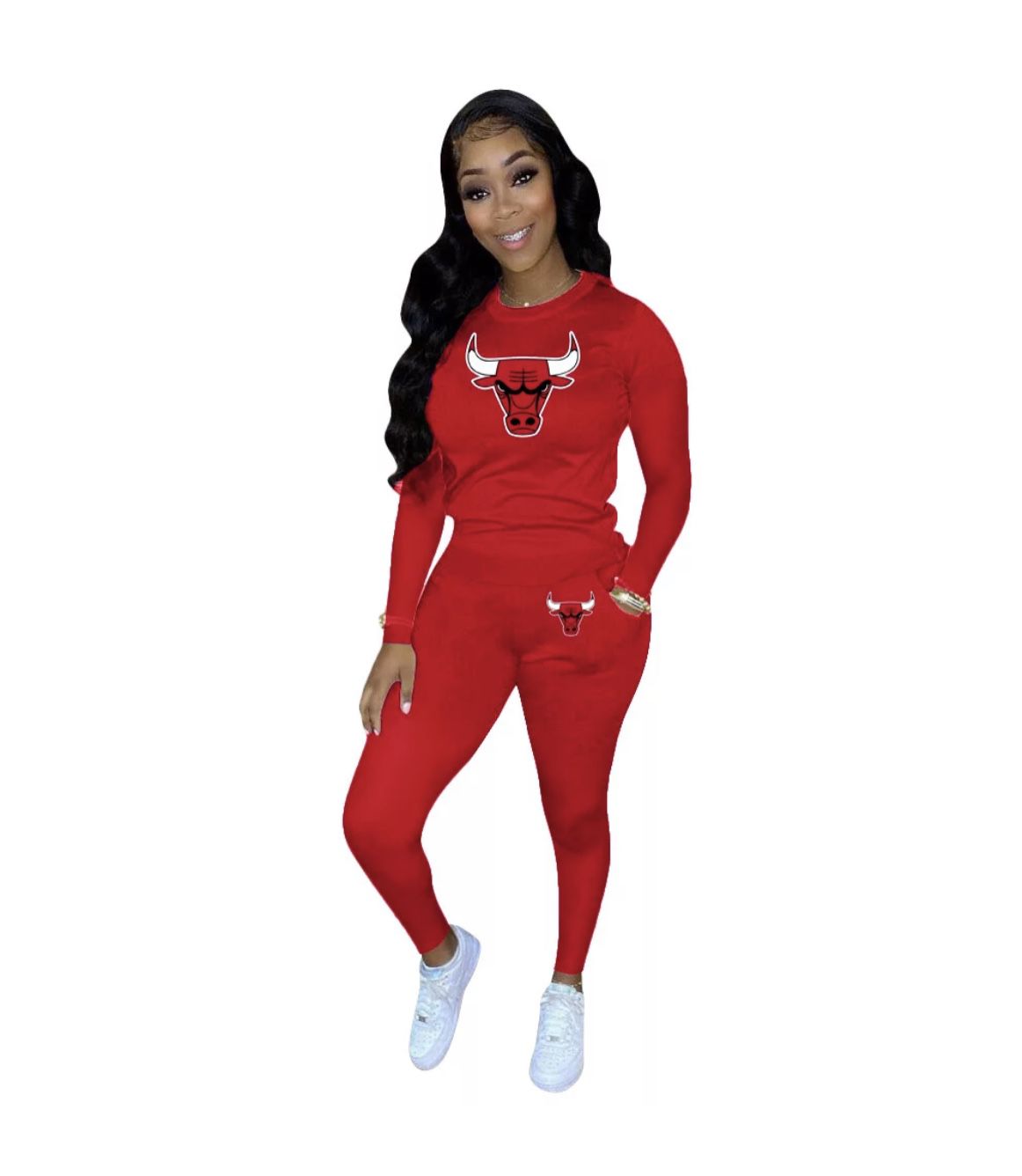 Red Chicago Bulls Longsleeve Shirt With Pants 2 Piece Set