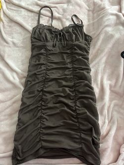 h&m brown mesh bow mini dress