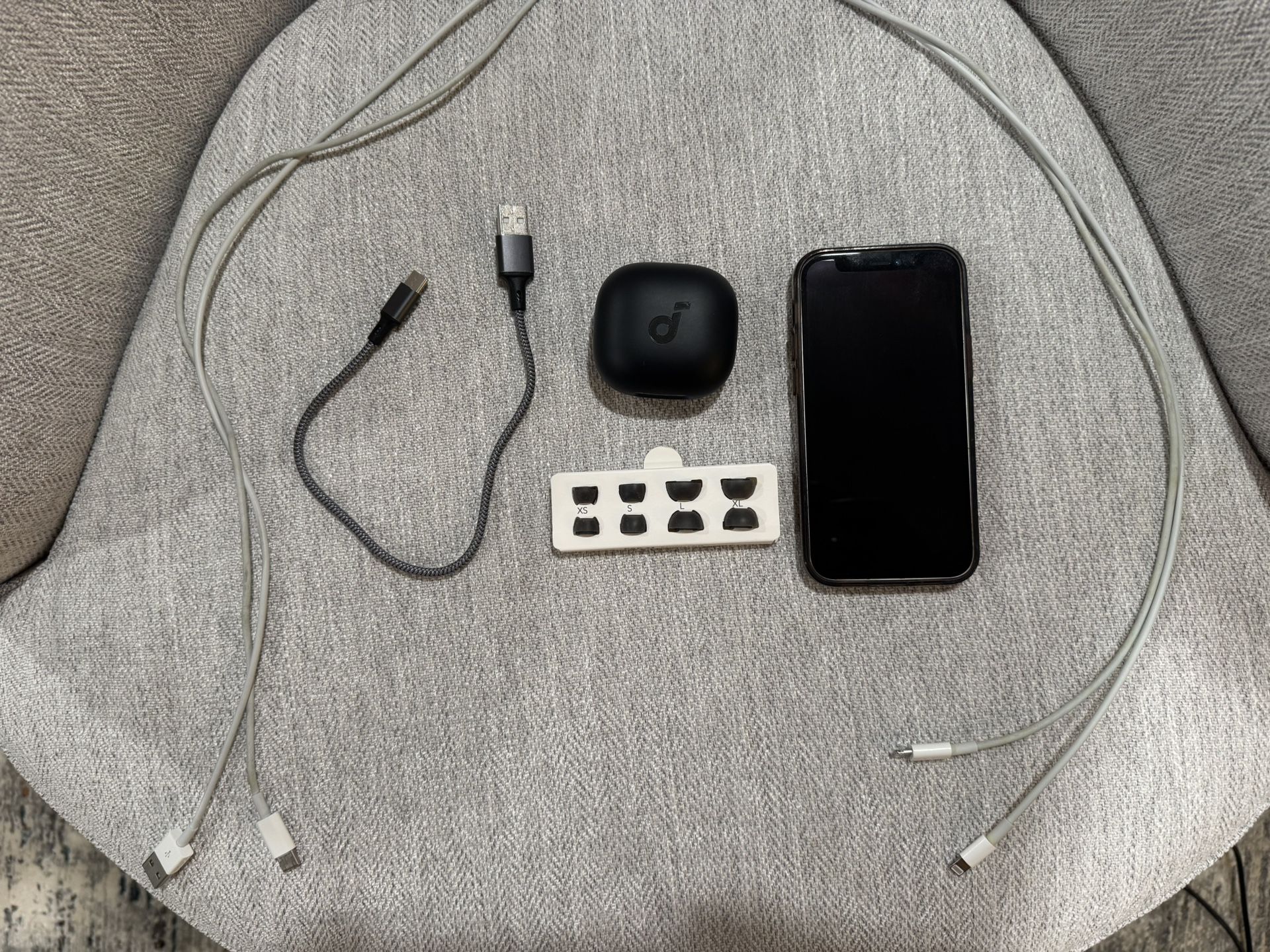iPhone 12 Mini, Anker Wireless Earbuds, Accessories