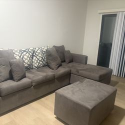 Grey Couch With Ottoman 