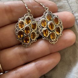 Genuine Citrine & silver Earrings 