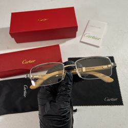 Cartier Silver Eyeglasses Wooden Frame 140mm