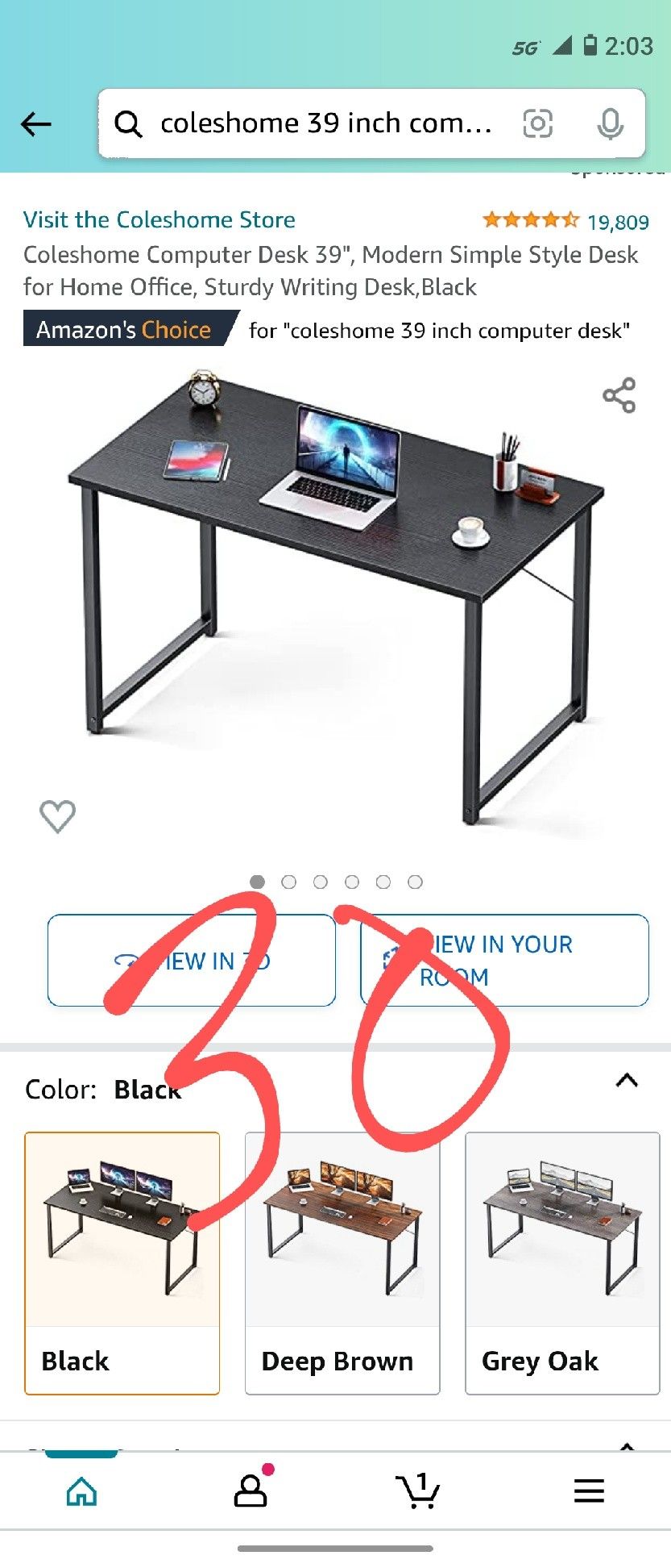 Coleshome Computer Desk, 39"