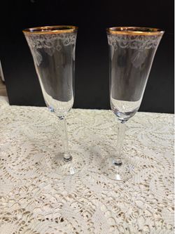Lenox made in USA glasses Classic Shell Wedding Champagne Gold Trimmed Crystal 12 total