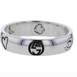 Unisex Gucci Blind For Love Silver Band Ring Size   9 US