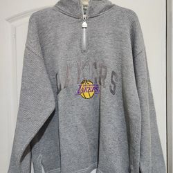 Vintage LA Lakers Sweater Mens Large Gray Pro Player Fleece 1/4 Zip Pullover