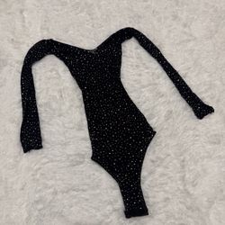New Black Bodysuit Fishnet Rhinestone Lingerie Top 