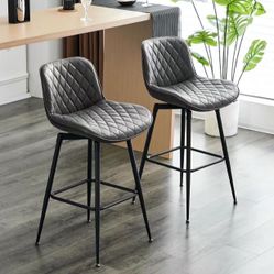 26” Bar Stools Set of 2, 360° Swivel Counter Bar Stool with Back, Mid-Century Modern, Suede Fabric Barstool Chair for Kitchen Island, Bar Counter (Rho