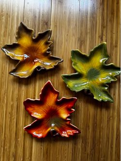 Autumn Leaf Ceramic Serving Dishes Set of 3 – Hand-Painted Fall Decor