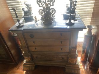 Vintage Unique Marble Top Cabinet 