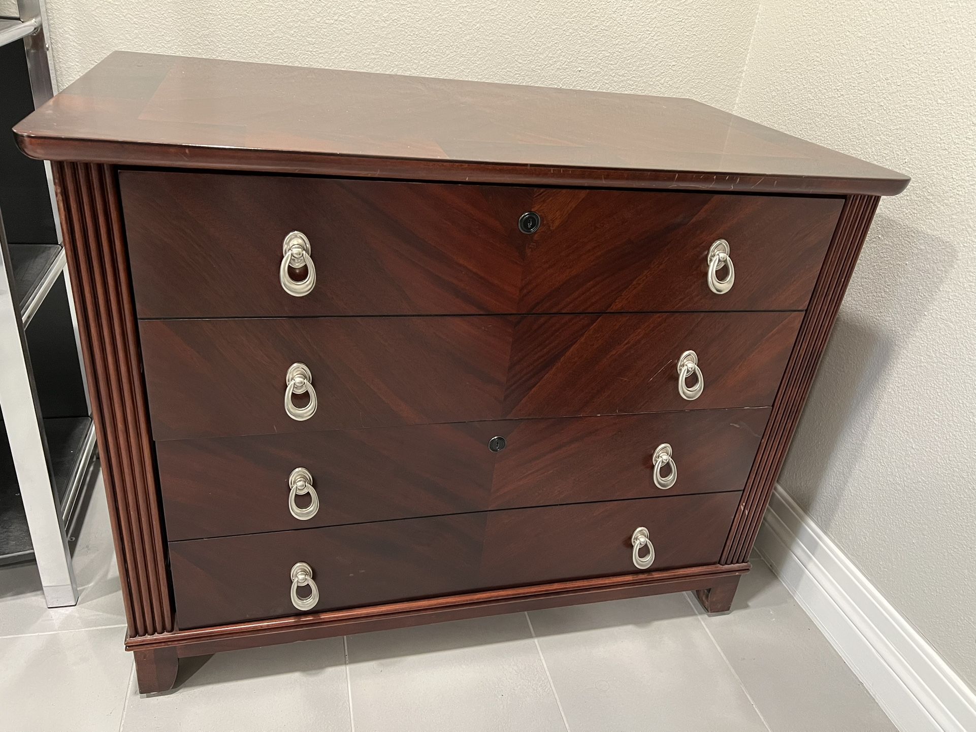 Beautiful wooden, large two drawer office file cabinet.