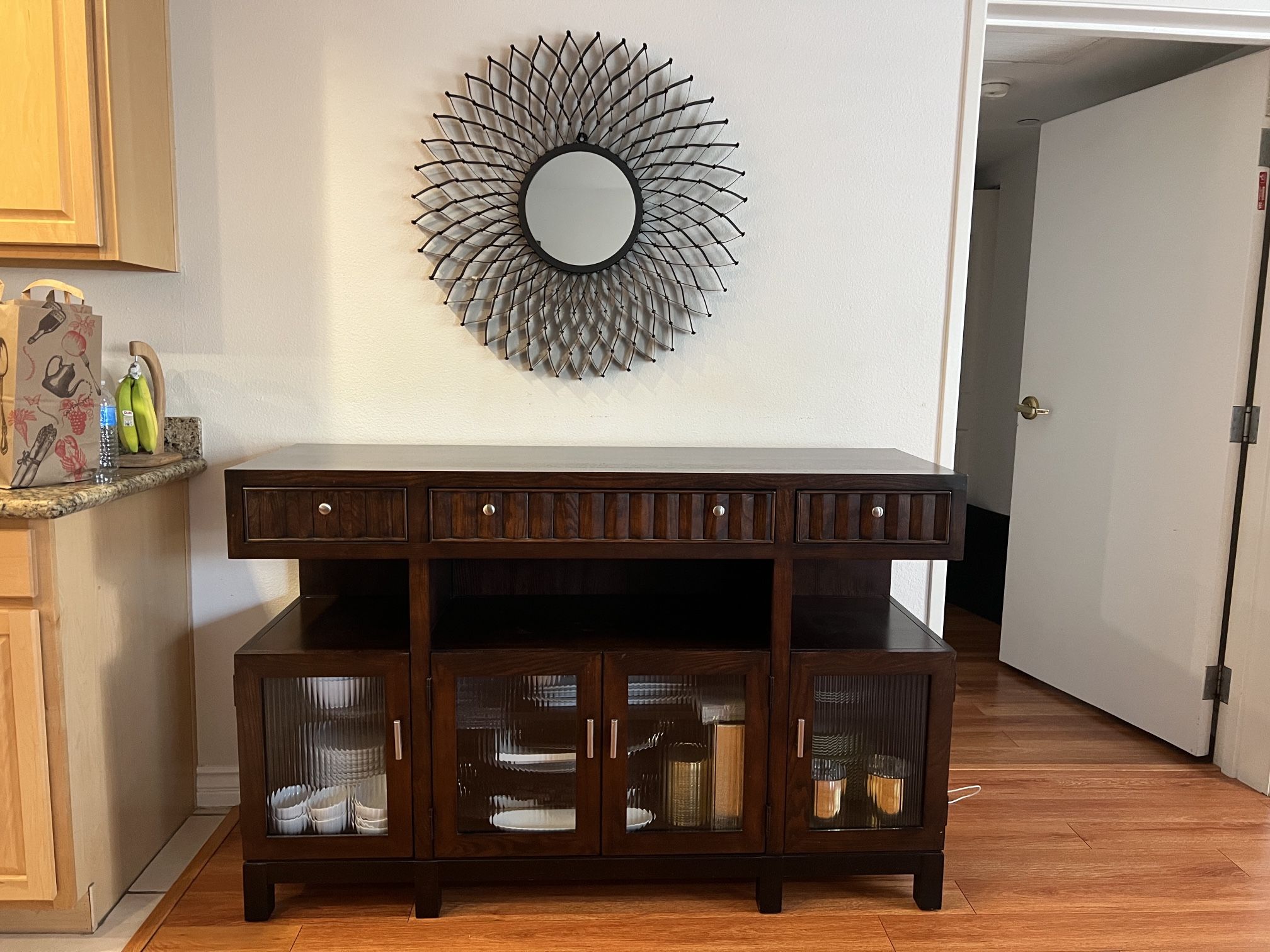 Dark Brown Wood Dining Buffet including mirror