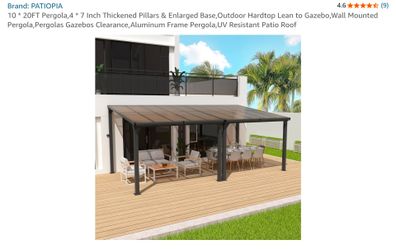 10 * 20FT Pergola,4 * 7 Inch Thickened Pillars & Enlarged Base,Outdoor Hardtop Lean to Gazebo,Wall Mounted Pergola,Pergolas Gazebos Clearance,Aluminum