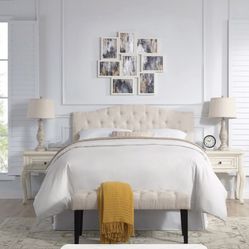 Queen Headboard and Bench Set in Woven Beige