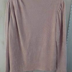 Express Soft Sweater Blush Pink Ruched Shoulder Detail Mockneck Top Womens Size Large