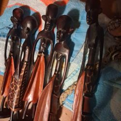 Hand Carved Woodin African Tribal Statues 