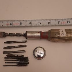 Vtg Stanley "Yankee Handyman" Spring Loaded Push Drill Screwdriver #233H W/8bits