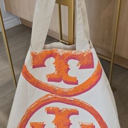 Brand New Tory Burch Canvas Double Sided Logo Tote Bag