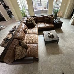 Sectional Real Leather Couch Reversible