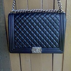 Chanel Black Quilted Patent Leather Medium Boy Bag Silver Hardware, 2014-2015 (Very Good)