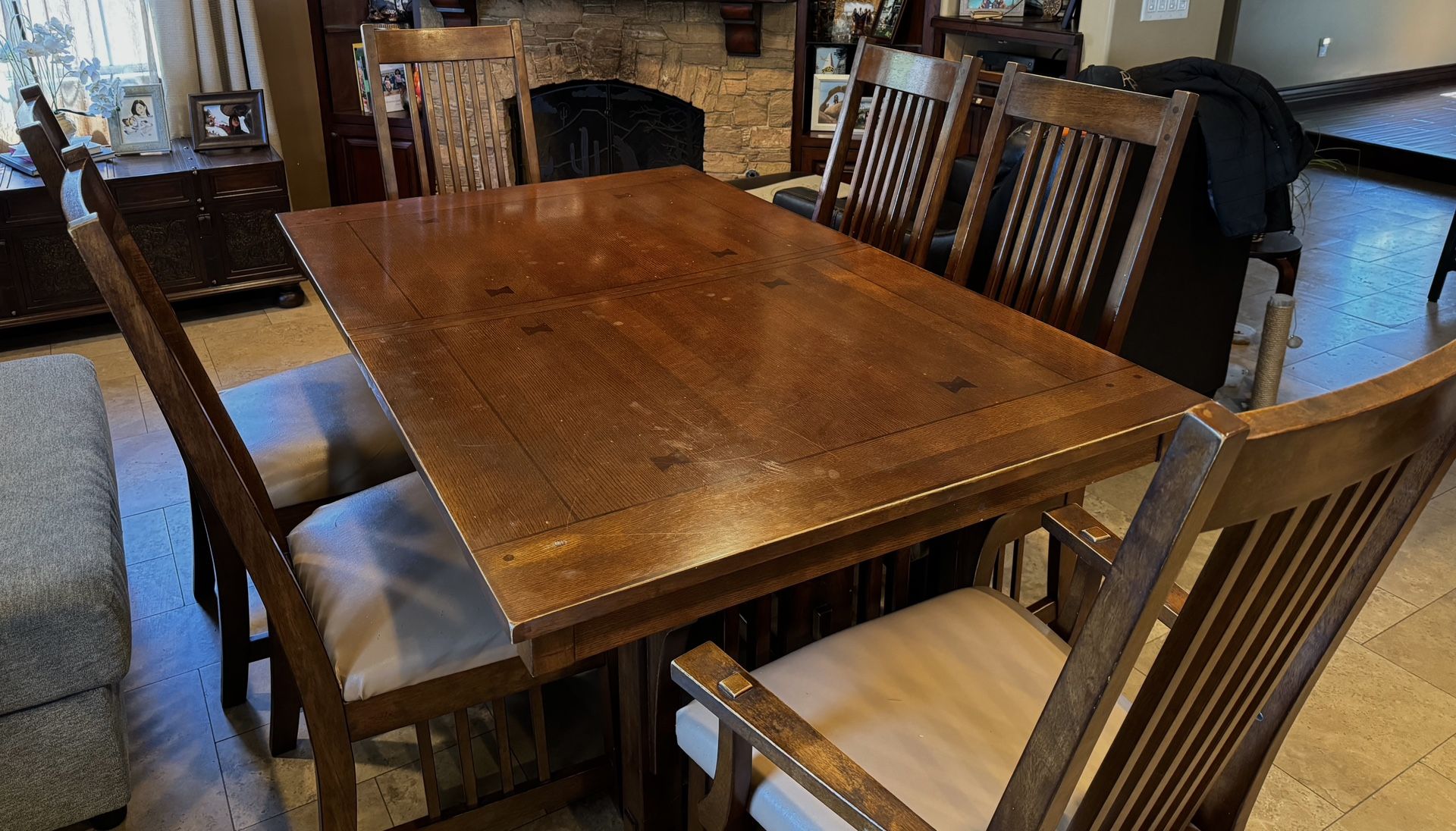 Wooden Dining Table W/ 6 Chairs & Extension