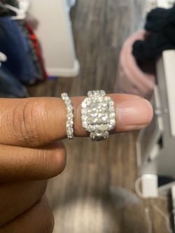 REAL DIAMOND 2 Ring Bridal Set Size8