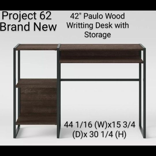 Brand New 42" Paulo Wood Writting Desk With Storage
