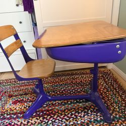 Kids Metal And Wood Antique School Desk