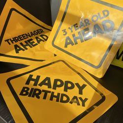  3 Year Old Birthday Caution Signs (3ct) 16.5" Across, Construction Party Signs, Three Year Old Happy Birthday Cut-outs